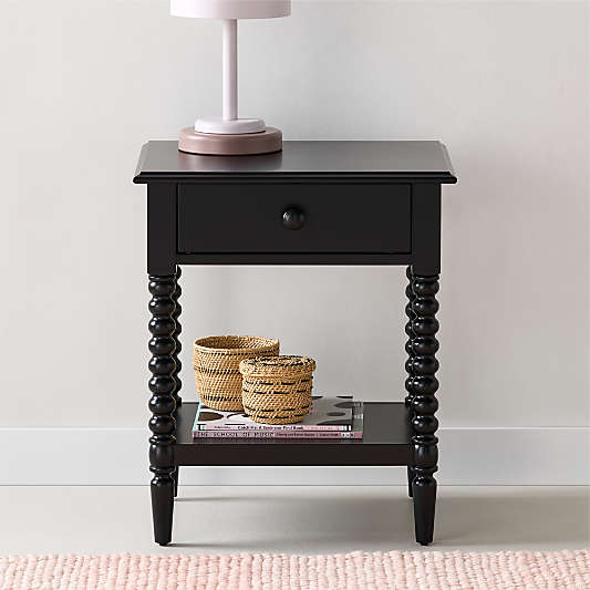 Jenny Lind Black Wood Spindle Kids Nightstand with Drawer