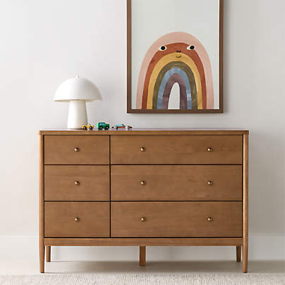 Hampshire 50" Natural Brown Wood 6-Drawer Wide Kids Dresser