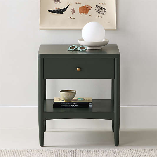 Hampshire Olive Green Wood Kids Nightstand with Drawer