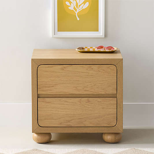 Emery Natural Oak Wood 2-Drawer Kids Nightstand