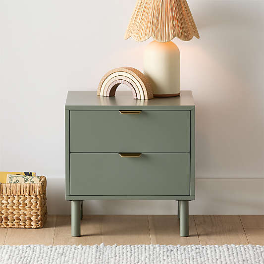 Classic Laurel Green Wood 2-Drawer Kids Nightstand