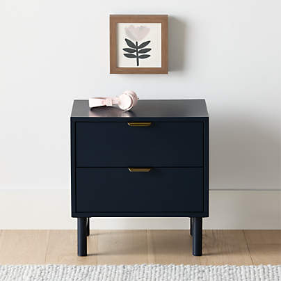 Classic Deep Navy Blue Wood 2-Drawer Kids Nightstand
