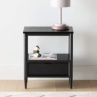Bodie Ebonized Black Wood Kids Nightstand with Drawer