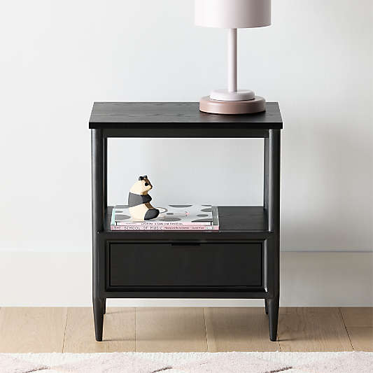 Bodie Ebonized Black Wood Kids Nightstand with Drawer