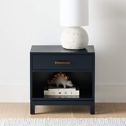 Parke Navy Blue Wood Kids Nightstand with Drawer