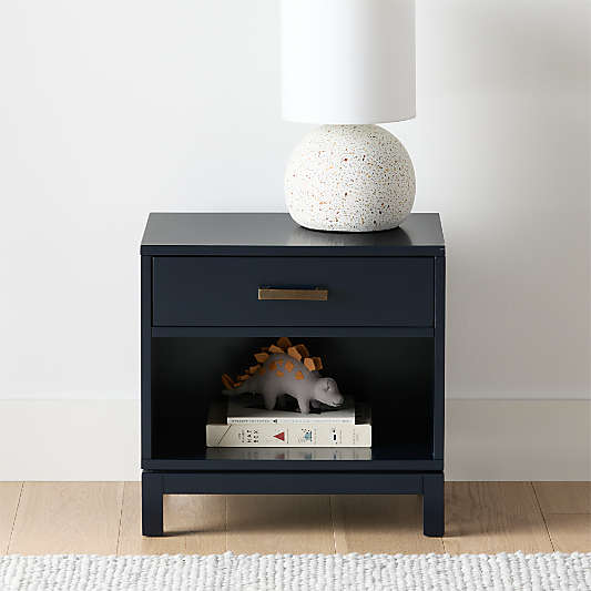 Parke Navy Blue Wood Kids Nightstand with Drawer
