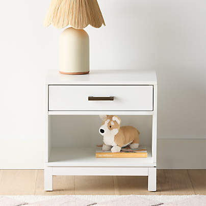 Parke White Wood Kids Nightstand with Drawer