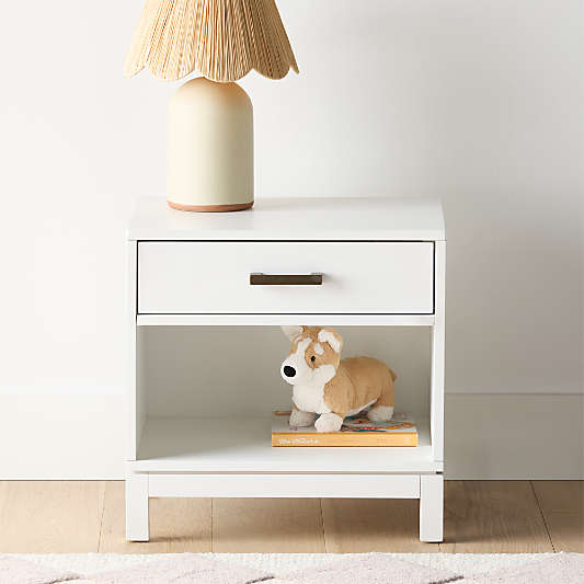 Parke White Wood Kids Nightstand with Drawer