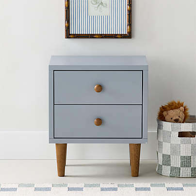 Finn Mist Blue Wood 2-Drawer Kids Nightstand