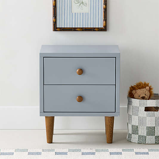 Finn Mist Blue Wood 2-Drawer Kids Nightstand