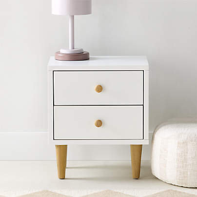 Finn White Wood 2-Drawer Kids Nightstand