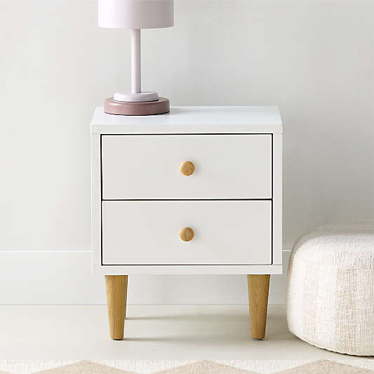 Finn White  Wood 2-Drawer Kids Nightstand