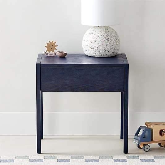 Nova Indigo Dyed Ash Wood Kids Nightstand with Drawer