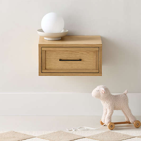 Oliver 16" Natural Oak Wood Floating Kids Nightstand with Drawer
