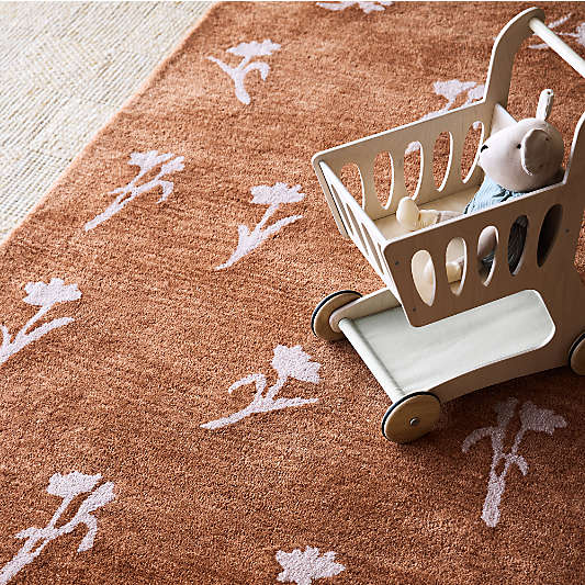 Lupin Terracotta Floral Kids Wool Area Rug