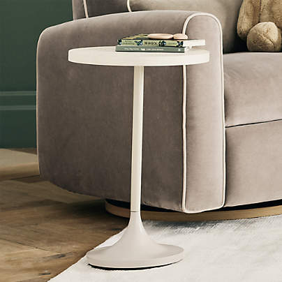 Emme White Wood Round Pedestal Nursery Side Table