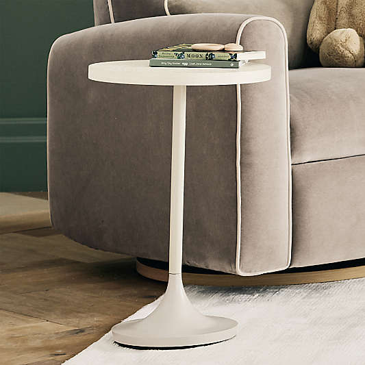 Emme White Wood Round Pedestal Nursery Side Table