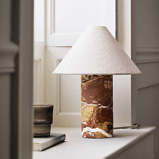 Chez Red Marble Mini Table Lamp with Fabric Shade 14"