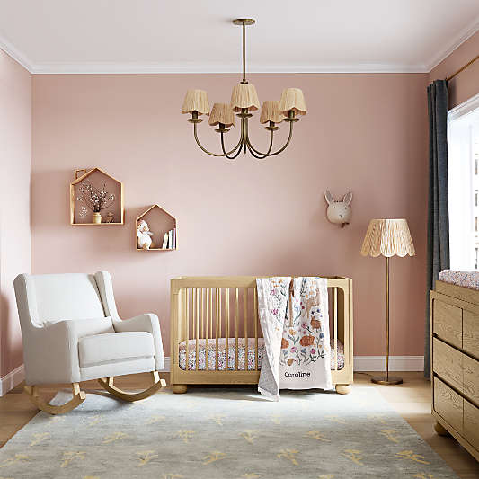 Emery Natural Oak Wood Convertible Baby Crib with Toddler Bed Rail