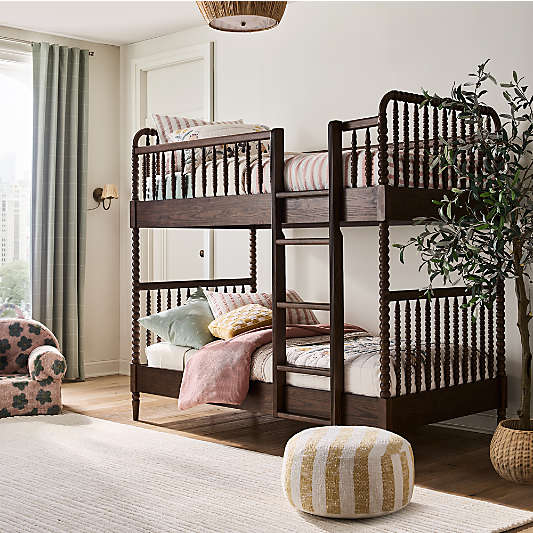 Jenny Lind Deep Brown Wood Spindle Kids Twin Bunk Bed
