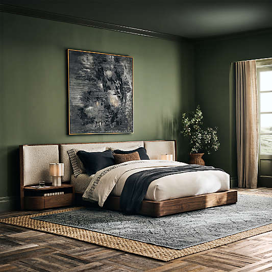 Milano Walnut Wood Upholstered Bed with Nightstands