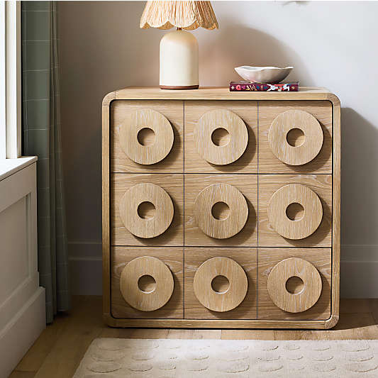 Atlas 34" Natural Oak Wood Narrow 3-Drawer Kids Dresser