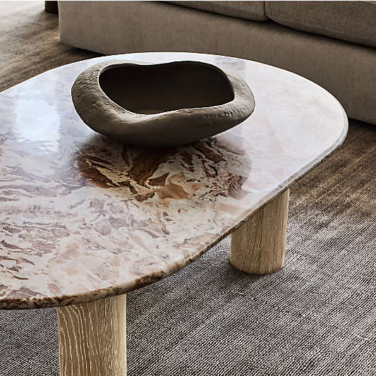 Homage Marble and White Oak Wood 60" Oval Coffee Table