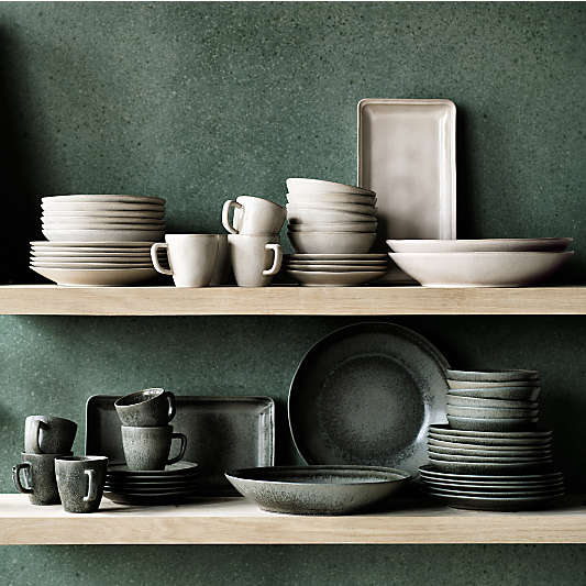 Prairie Moss Green Recycled Stoneware Cereal Bowls, Set of 8