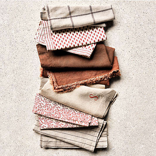 Marin Natural and Earth Brown EUROPEAN FLAX ™-Certified Linen Windowpane Plaid Napkin