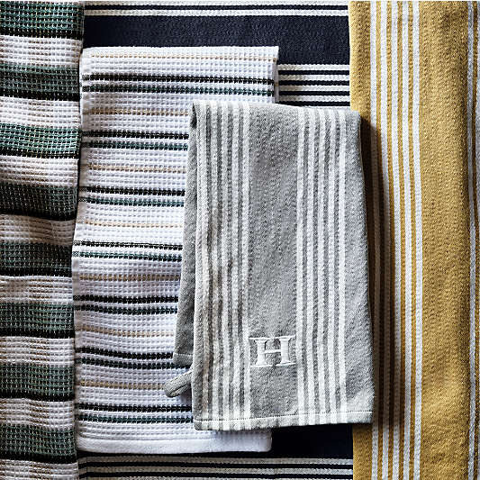 Waffle-Terry Plaid & Stripe Pendula Green Organic Cotton Kitchen Towels, Set of 2