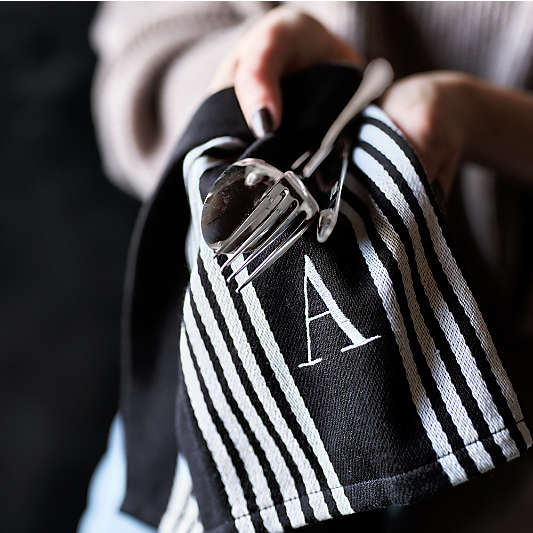 Cuisine Indigo with White Stripe Organic Cotton Kitchen Towels, Set of 2