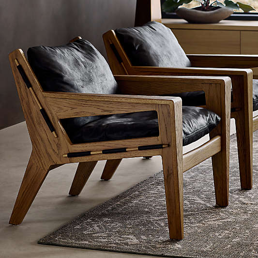 Trava Wood and Leather Accent Chair