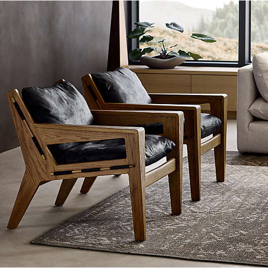 Trava Wood and Leather Accent Chair
