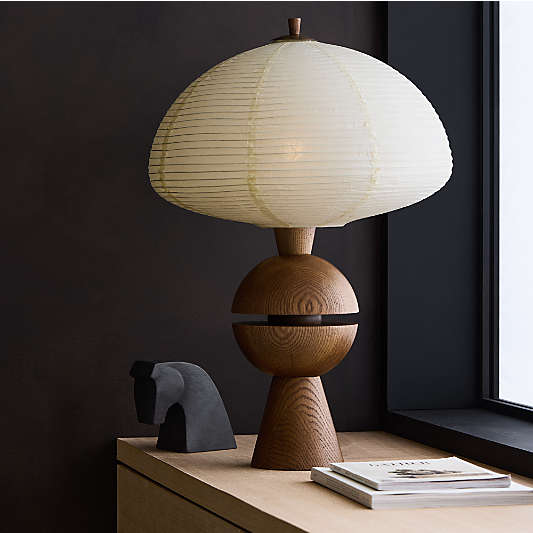 Ryokan Wood Table Lamp with Paper Shade 28"