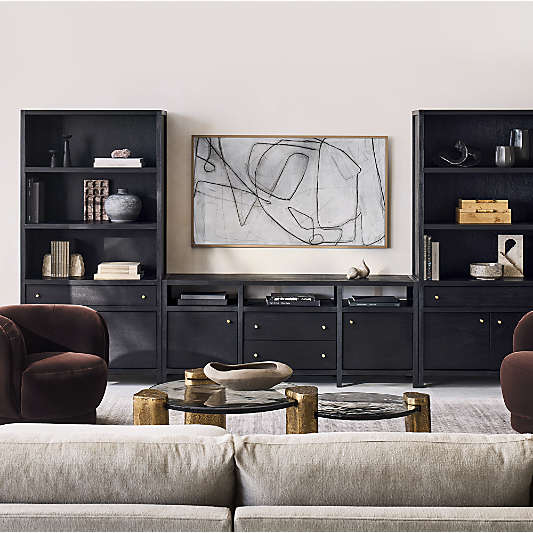 Keane Black Wood Storage Media Console Set (152" - 166")