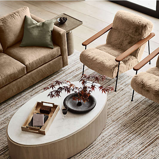 Troupe Marble and Natural Pine Wood 60" Oval Coffee Table