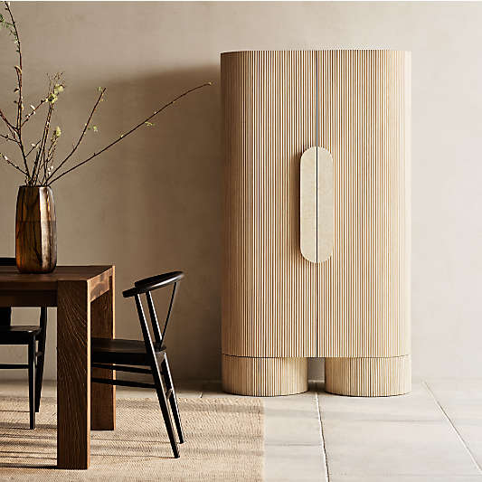 Kahn 41" Ribbed Whitewashed Ash Wood Closed Storage Cabinet