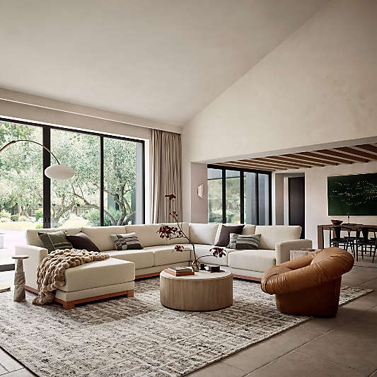 Gather Deep Wood Base 4-Piece L-Shaped Sectional Sofa with Chaise Lounge