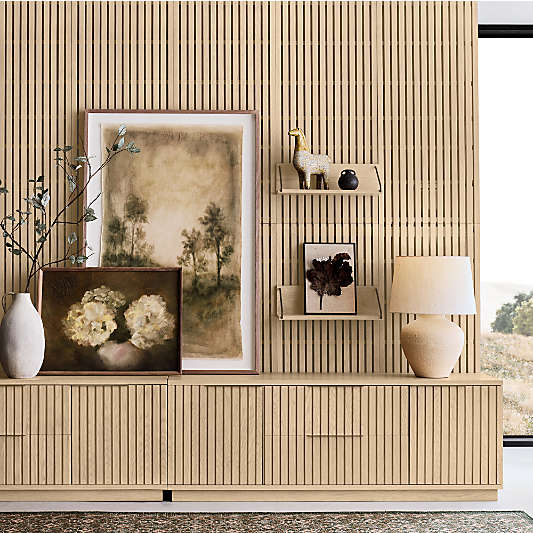 Batten White Oak Media Console with Wall Storage (6 - 9 Shelves)