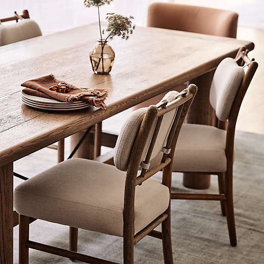Pierre Light Brown Oak Wood Linen Upholstered Dining Side Chair