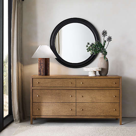 Kensington Black Oak Wood Round Wall Mirror 45"
