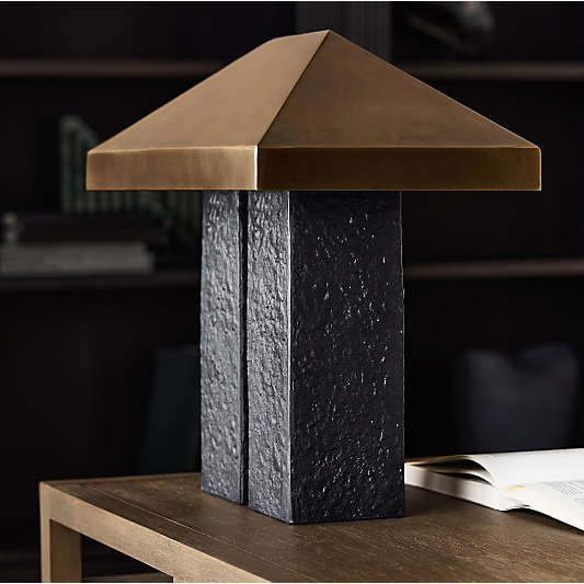 Brutalist Metal Table Lamp with Metal Shade 18.5"