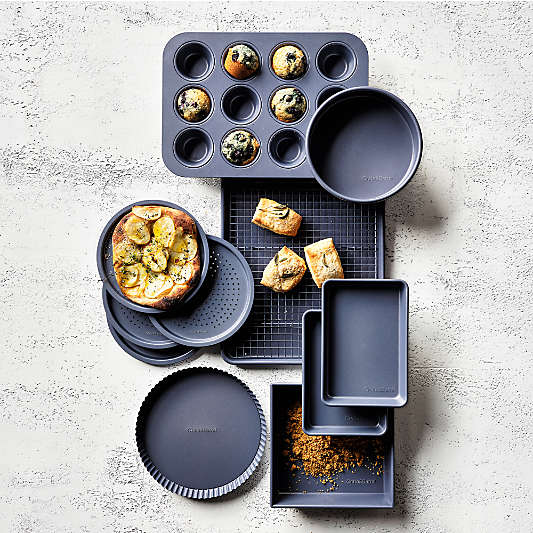 Crate & Barrel Slate Blue Mini Perforated Pizza Pans, Set of 4