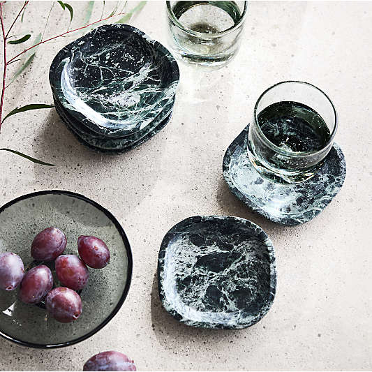 Square Green Marble Coasters, Set of 4