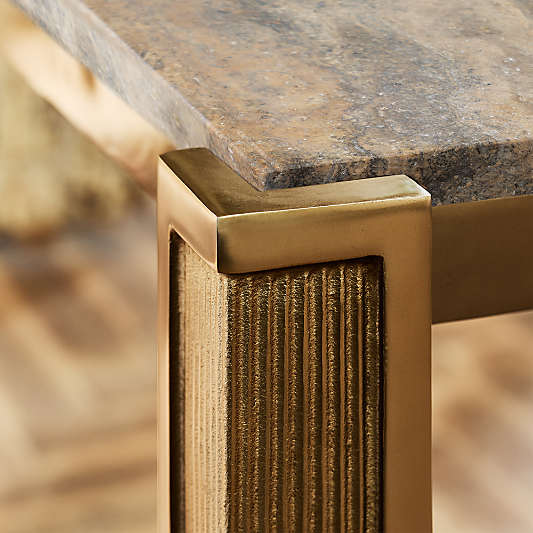 Rummer Burnished Brass and Travertine 36" Square Center Table by Jeremiah Brent