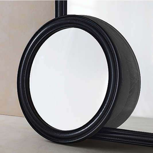 Kensington Black Oak Wood Round Wall Mirror 45"