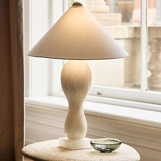 Seraph Alabaster Table Lamp with Fabric Shade 27.2"