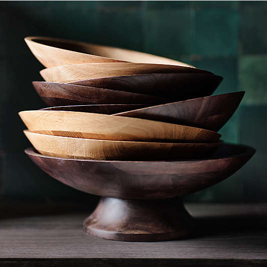 Madeira Walnut-Finished Acacia Wood Tall Footed Serving Bowl