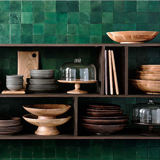 Madeira Walnut-Finished Acacia Wood Cake Stand with Glass Lid