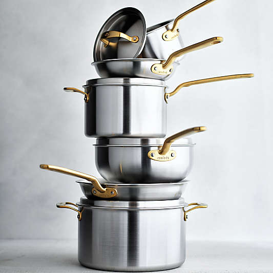 Made In Stainless Clad 10-Piece Cookware Set with Antique Brass Hardware